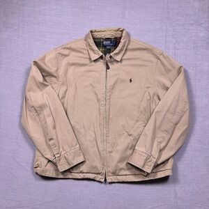Vintage Polo Ralph Lauren Harrington Jacket Tan Plaid Lined Full Zip Mens XXL